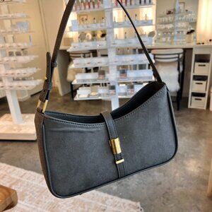 H&M Taupe Faux Suede Shoulder Bag with Gold Buckle Detail